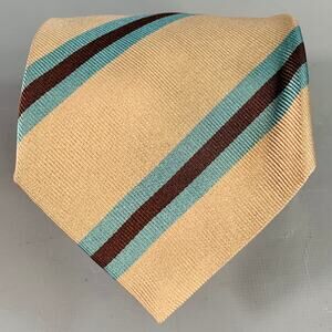 WILKES BASHFORD Tan Brown Blue Diagonal Stripe Silk Twill Tie